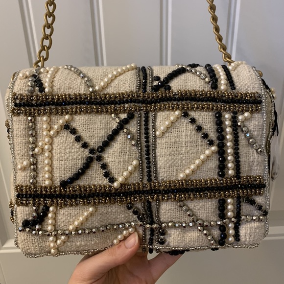 Zara Beaded Off-White Crossbody Bag - Picture 3 of 14